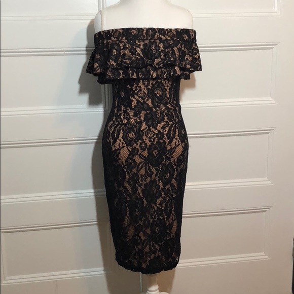 Ruffle off shoulder lace midi dress - Picture 1 of 6